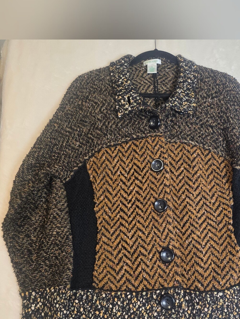 Laura Ashley Vintage Mixed-Knit Chevron Panel Jacket